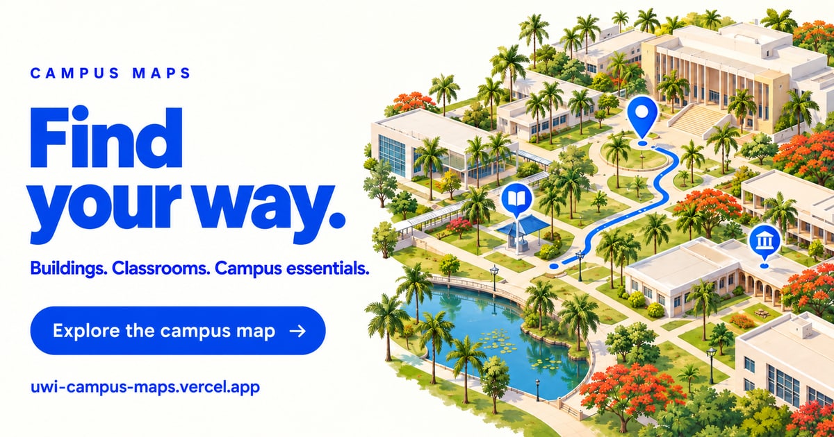 Campus Maps. Find your way. Buildings, classrooms and campus essentials at UWI St. Augustine. Explore the campus map at uwi-campus-maps.vercel.app.